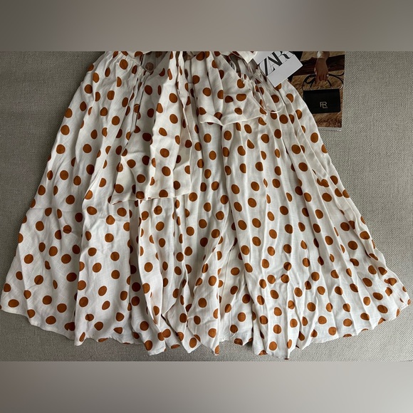 New Zara Polka Dot Mini Dress With Ties In Brown/Cream Size XS - Picture 9 of 12